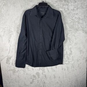 Sean John Men Polka Dot Long Sleeve Button-Up Shirt Black Size 17 34/35